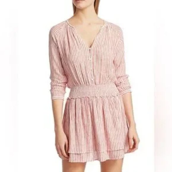 Rails‎ Jasmine Red/White Belmont Stripe Smocked Waist Mini Dress Sz S - Like New - Picture 1 of 12
